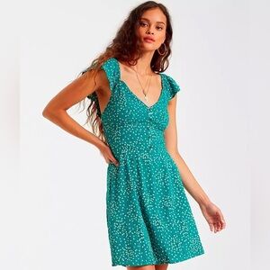 Billabong Forever Yours Mini Dress- Teal Floral Button-Front Dress